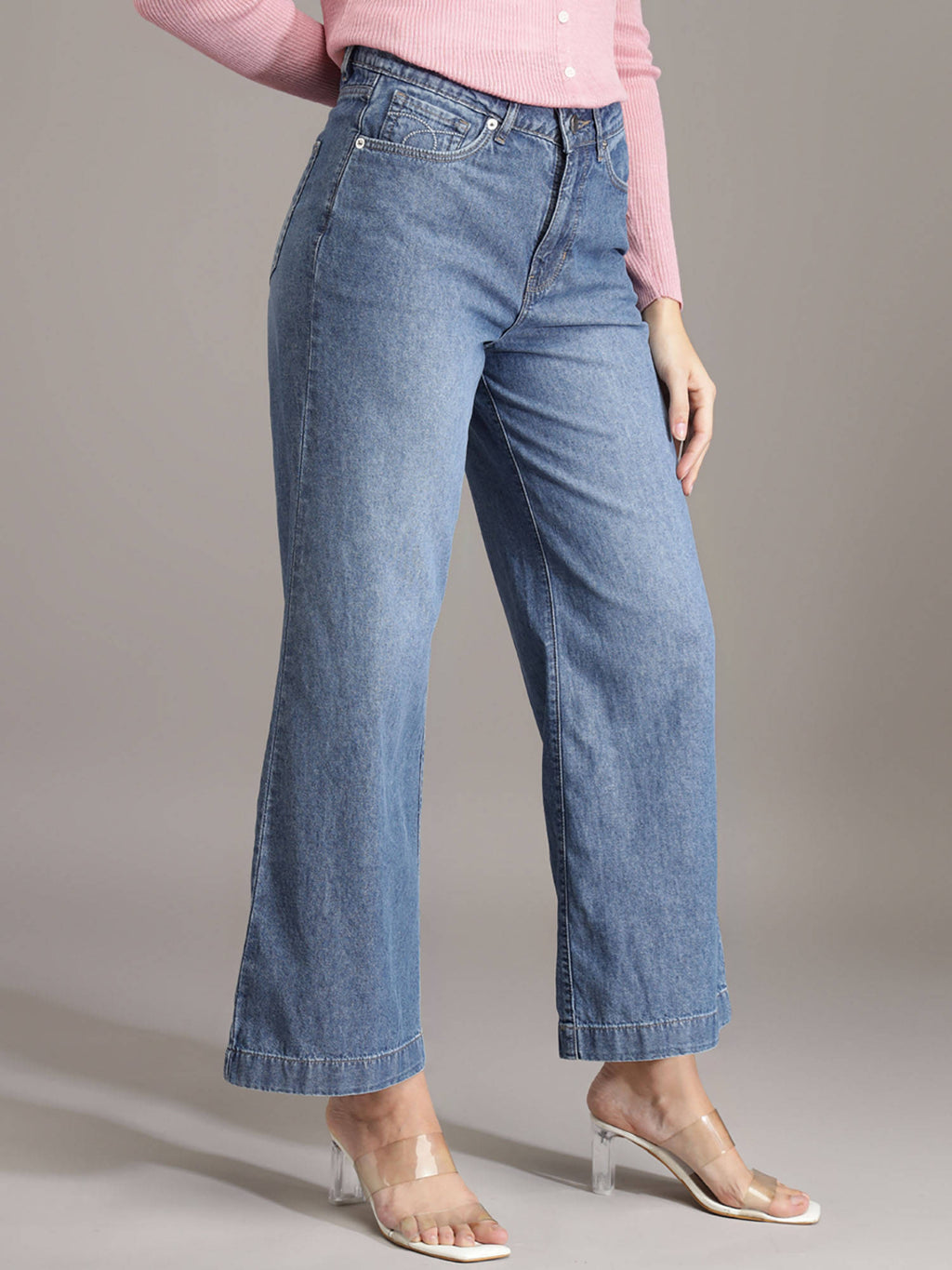 Women Blue Solid Straight Fit Jeans | ST23 - view 4