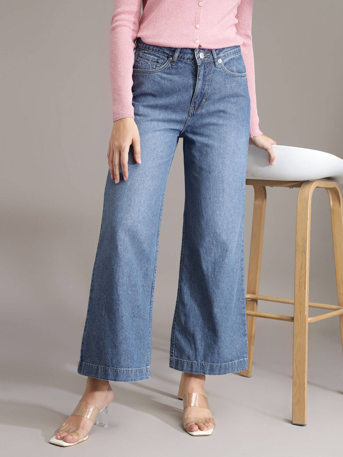 Women Blue Solid Straight Fit Jeans | ST23 - view 6