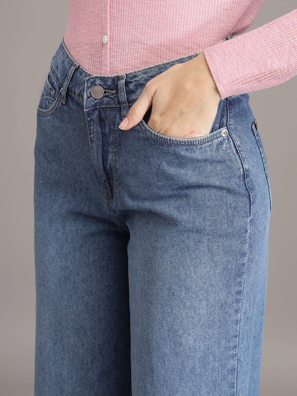 Women Blue Solid Straight Fit Jeans | ST23 - view 7