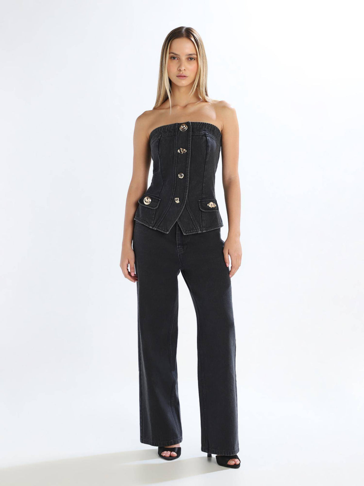 Womens Solid Slim Black Top | TT90 - view 2