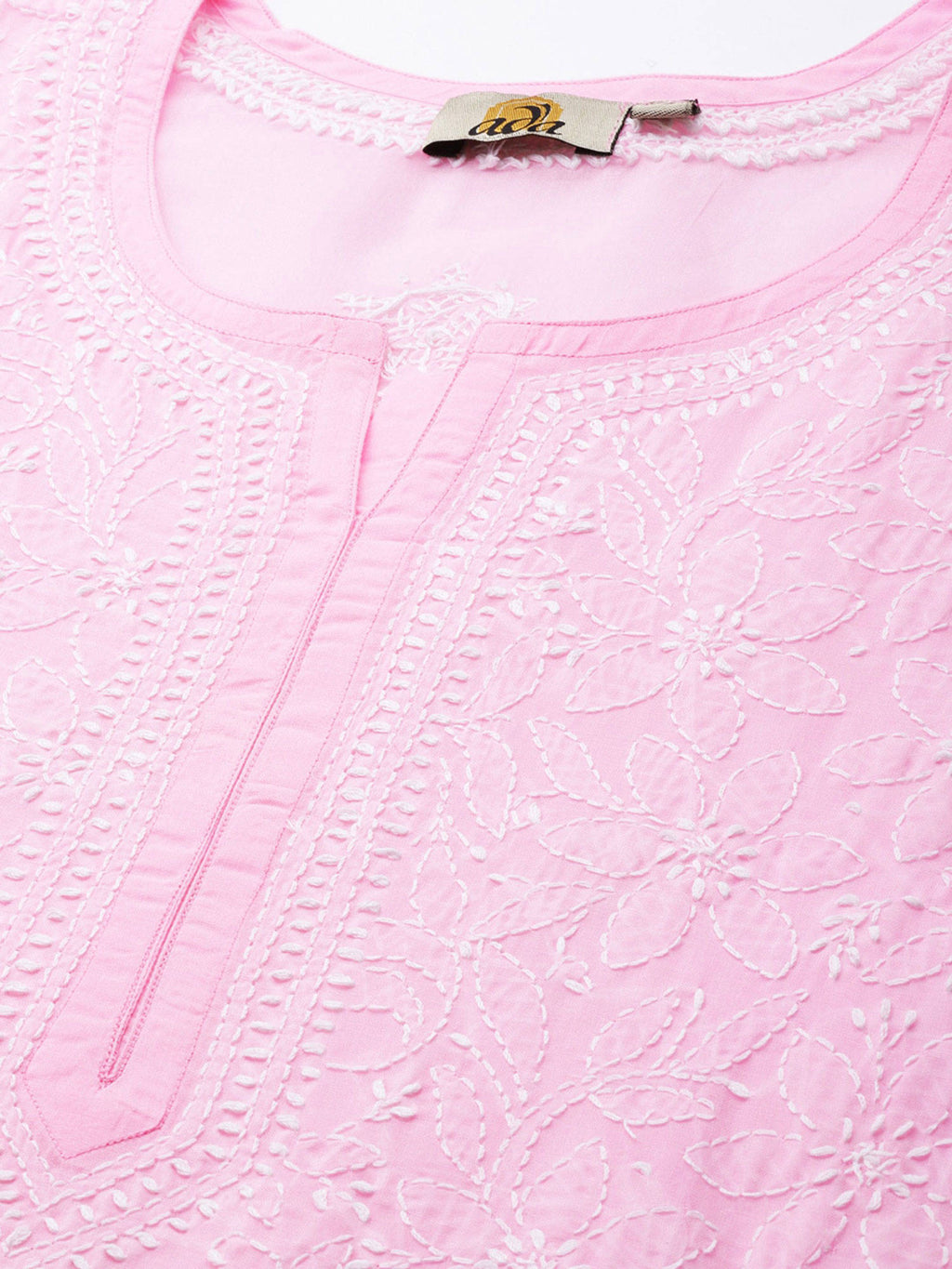 Hand Embroidered White Cotton Lucknowi Chikan Kurta (XS) (A411181) | KDG - view 29