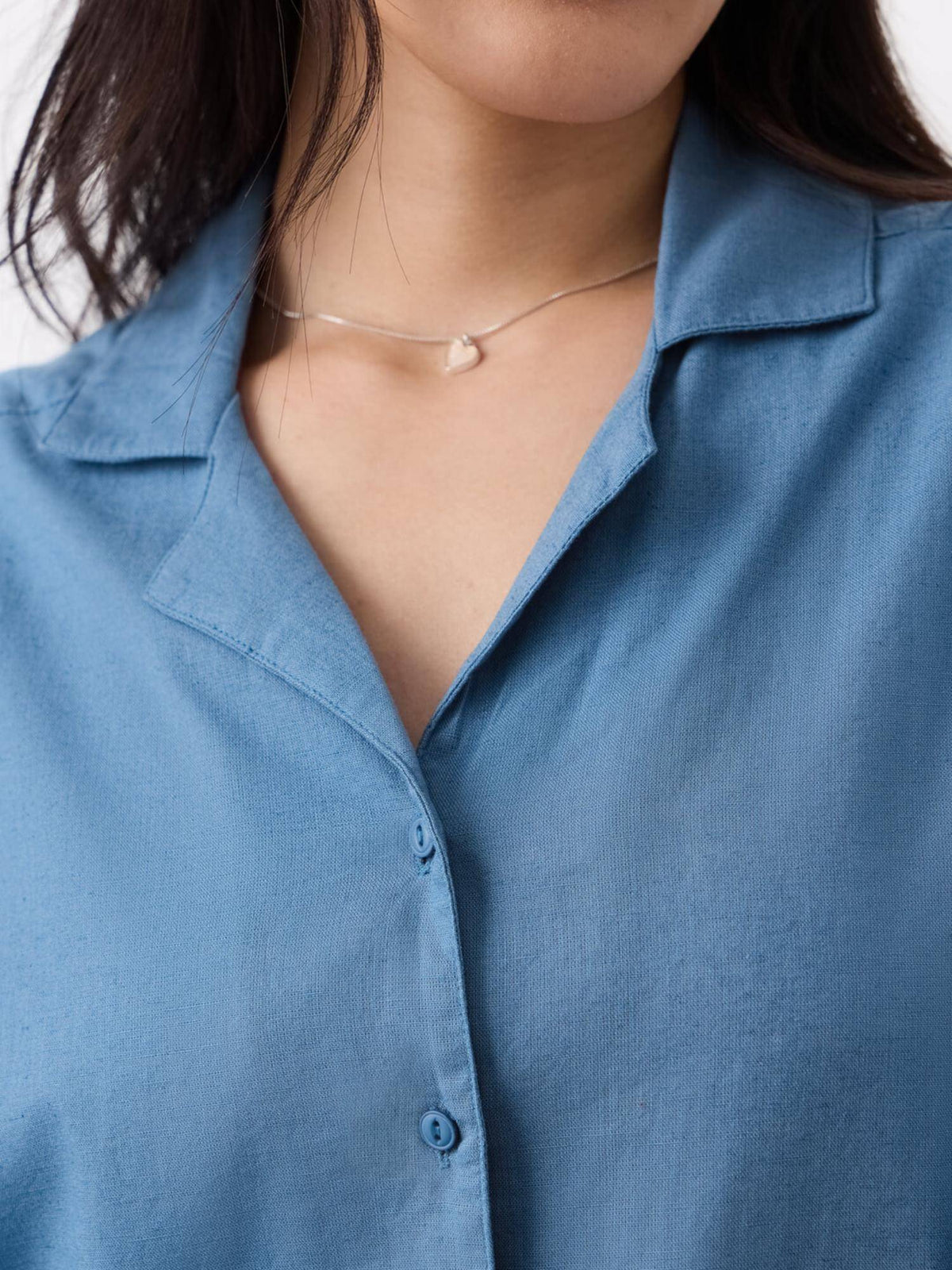 Women Blue Solid/Plain Cotton Linen Shirt | S67 - view 2