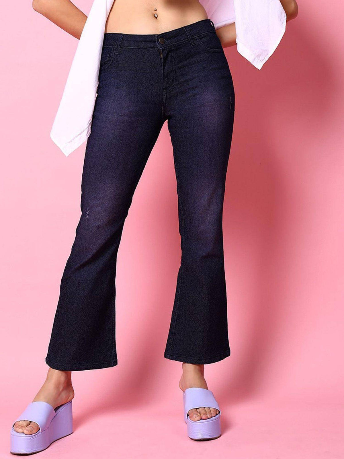 Womens Blue Bootcut Solid High Rise Jeans | BT10 - view 1