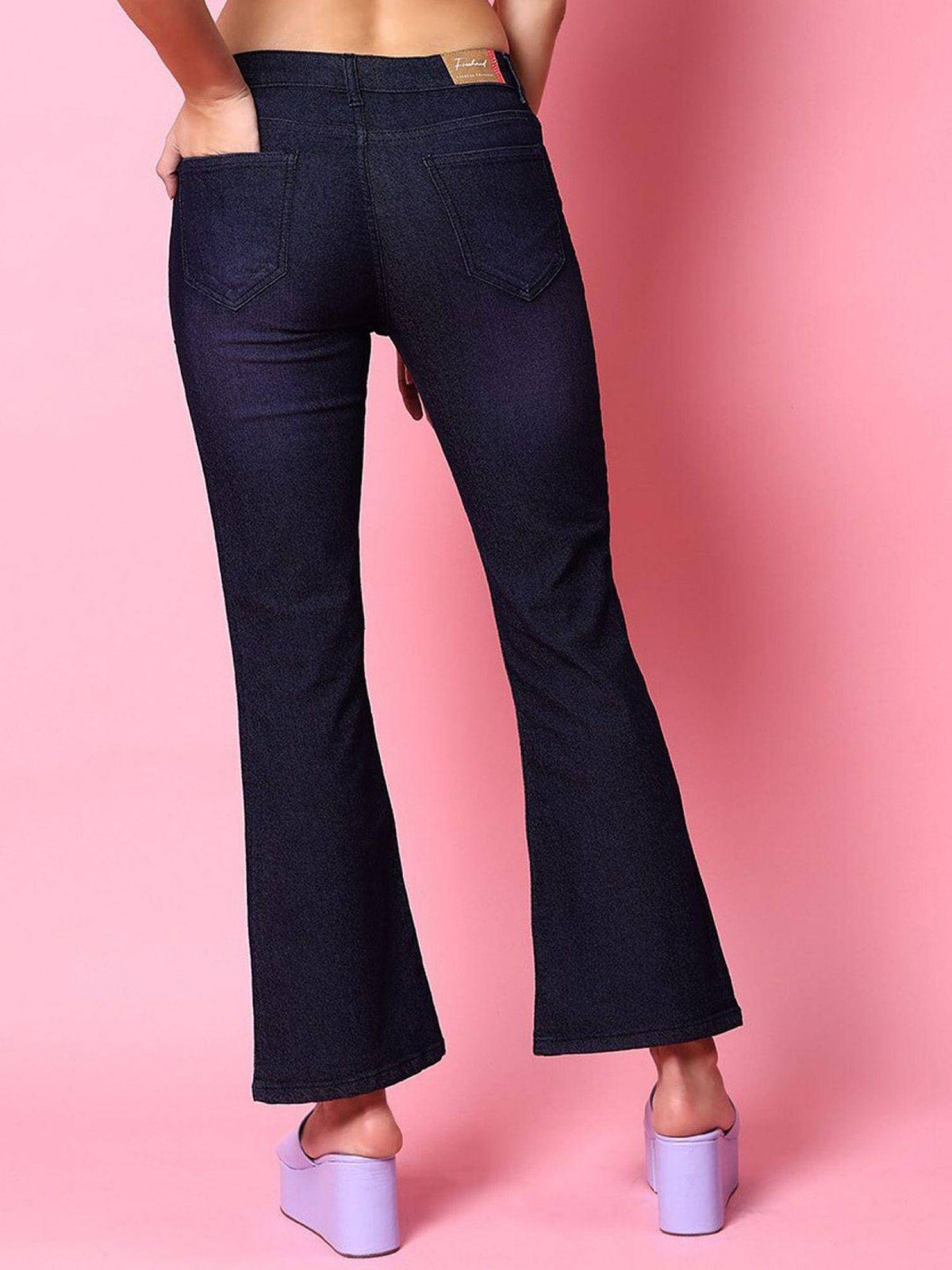 Womens Blue Bootcut Solid High Rise Jeans | BT10 - view 3