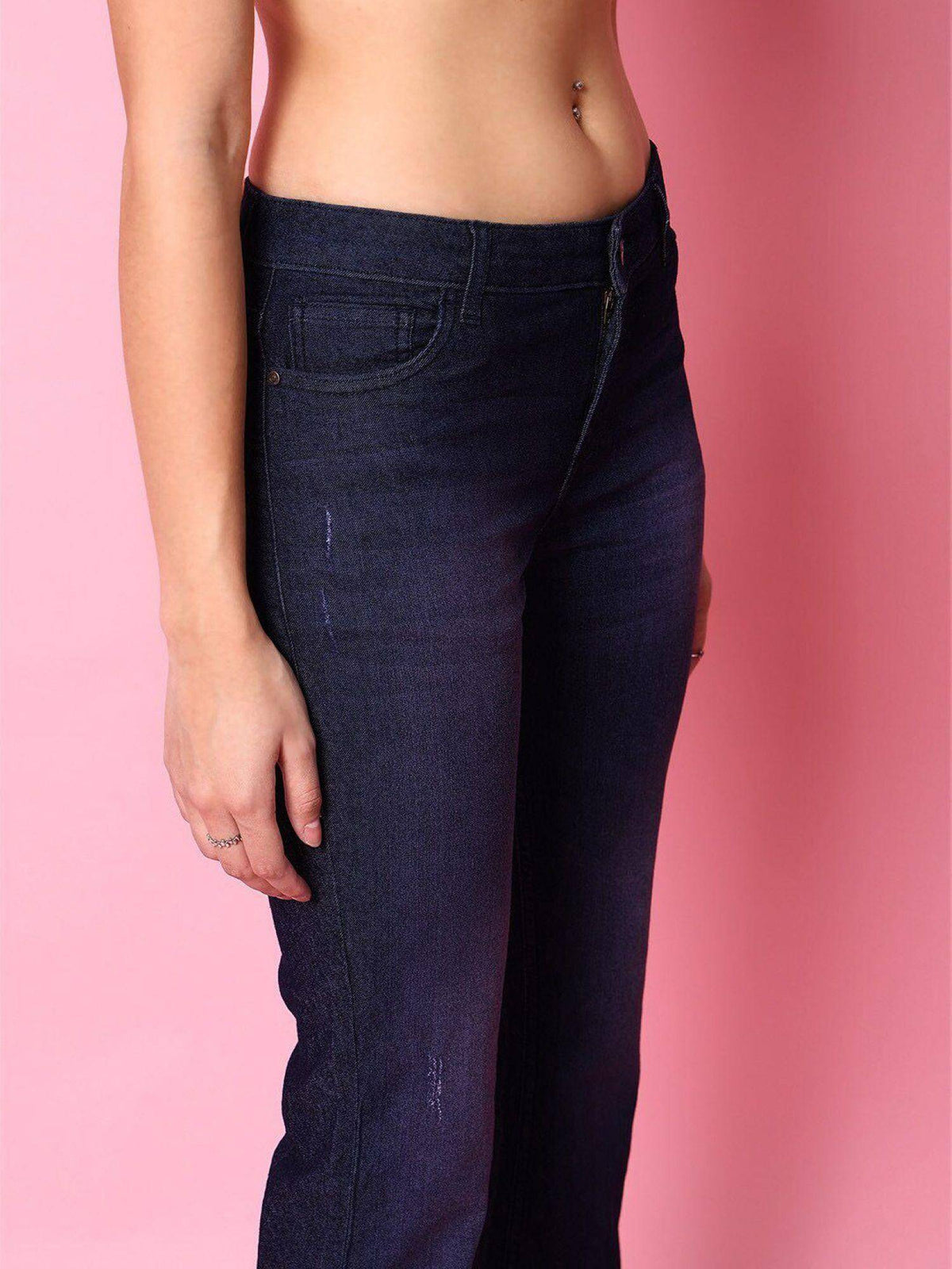 Womens Blue Bootcut Solid High Rise Jeans | BT10 - view 4