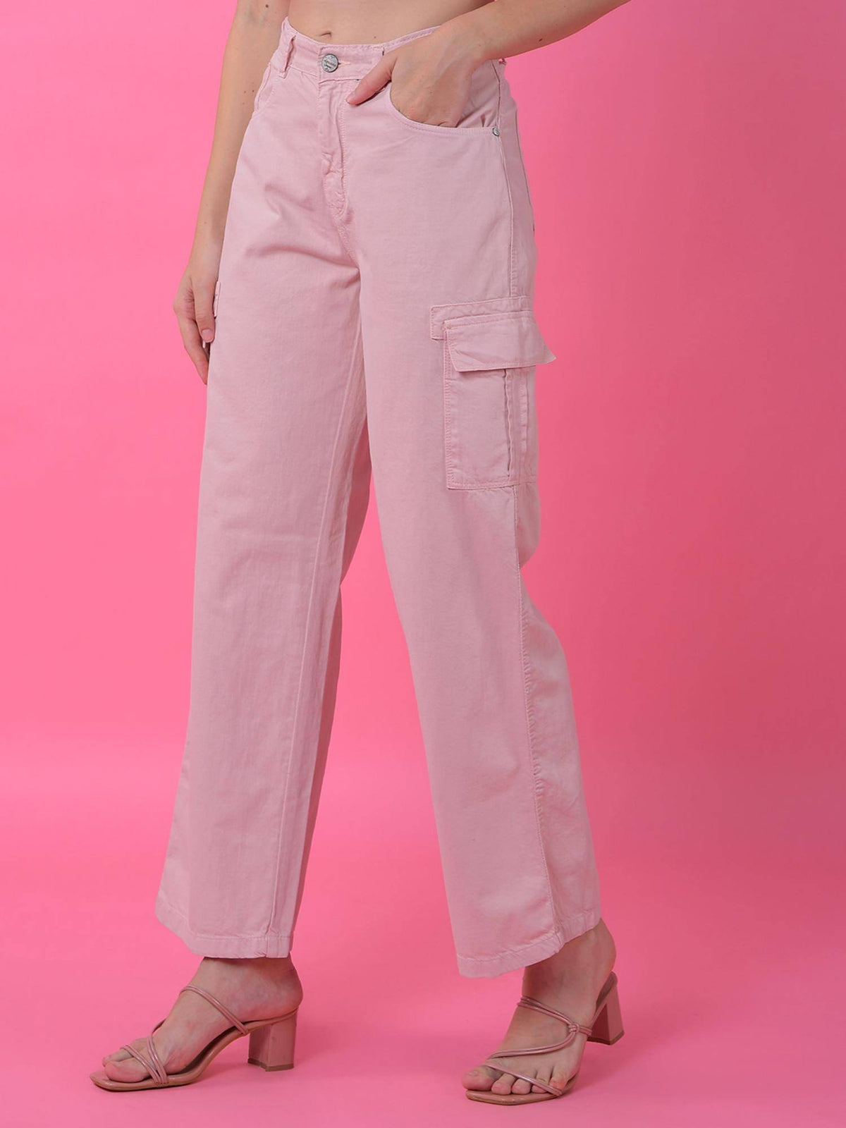 Womens Playful Peach Cotton Cargo Baggy Jeans | BG78 - view 5