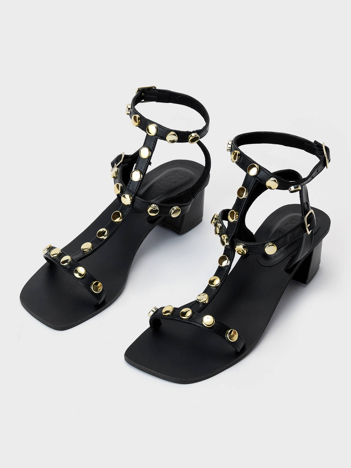 Black Square Toe Studded Gladiator Heels For Women | H78 - view 1
