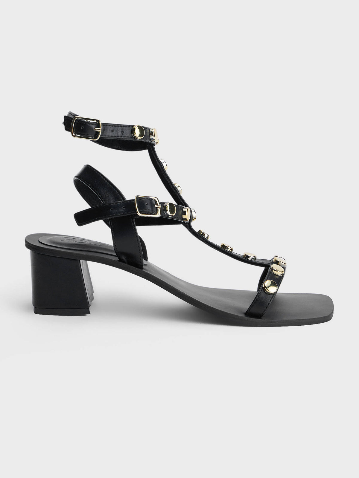 Black Square Toe Studded Gladiator Heels For Women | H78 - view 3