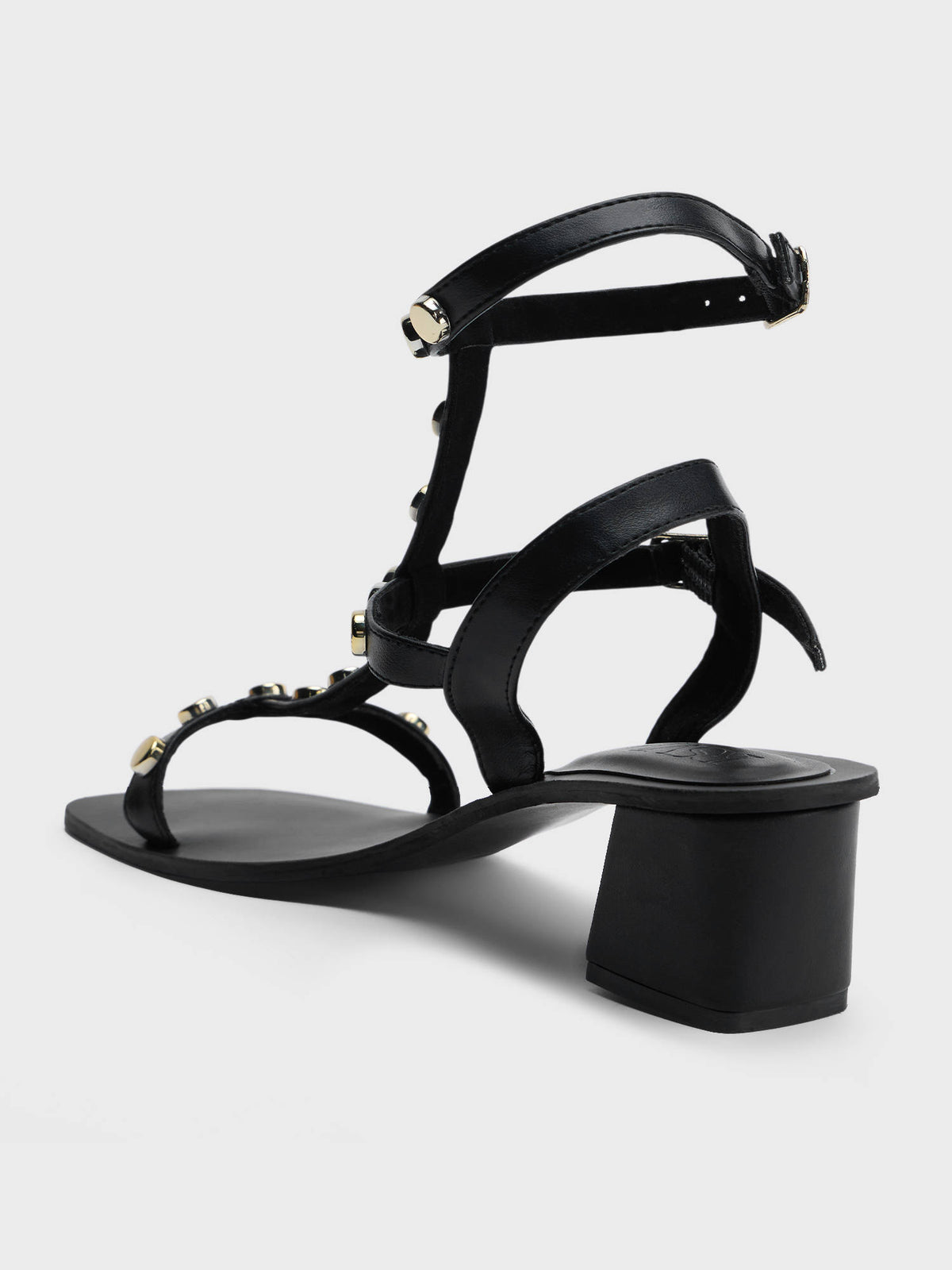Black Square Toe Studded Gladiator Heels For Women | H78 - view 4