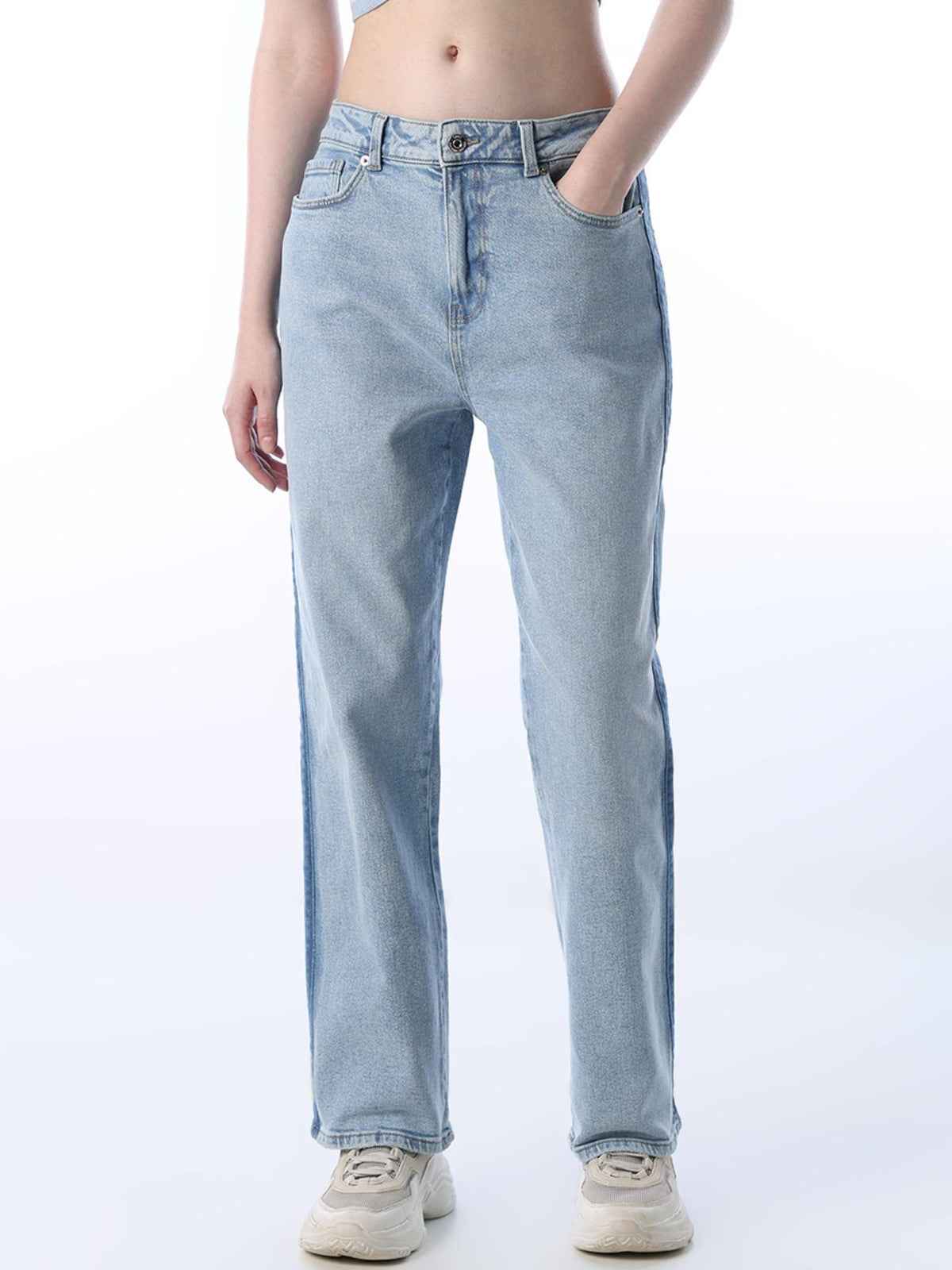 Women Blue Solid Straight Fit Jeans | ST23 - view 1