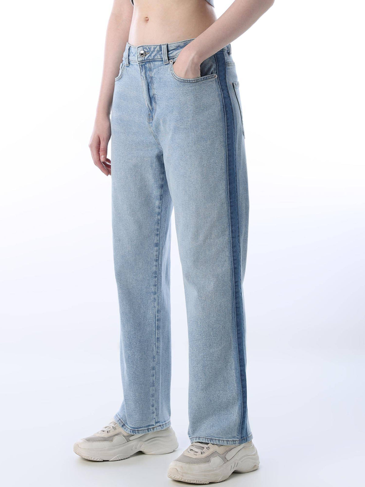 Women Blue Solid Straight Fit Jeans | ST23 - view 4