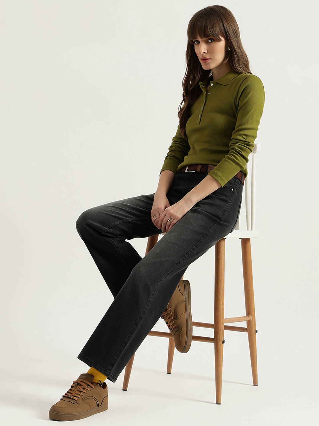 Green Polo Neck Solid T-Shirt | PW43 - view 4