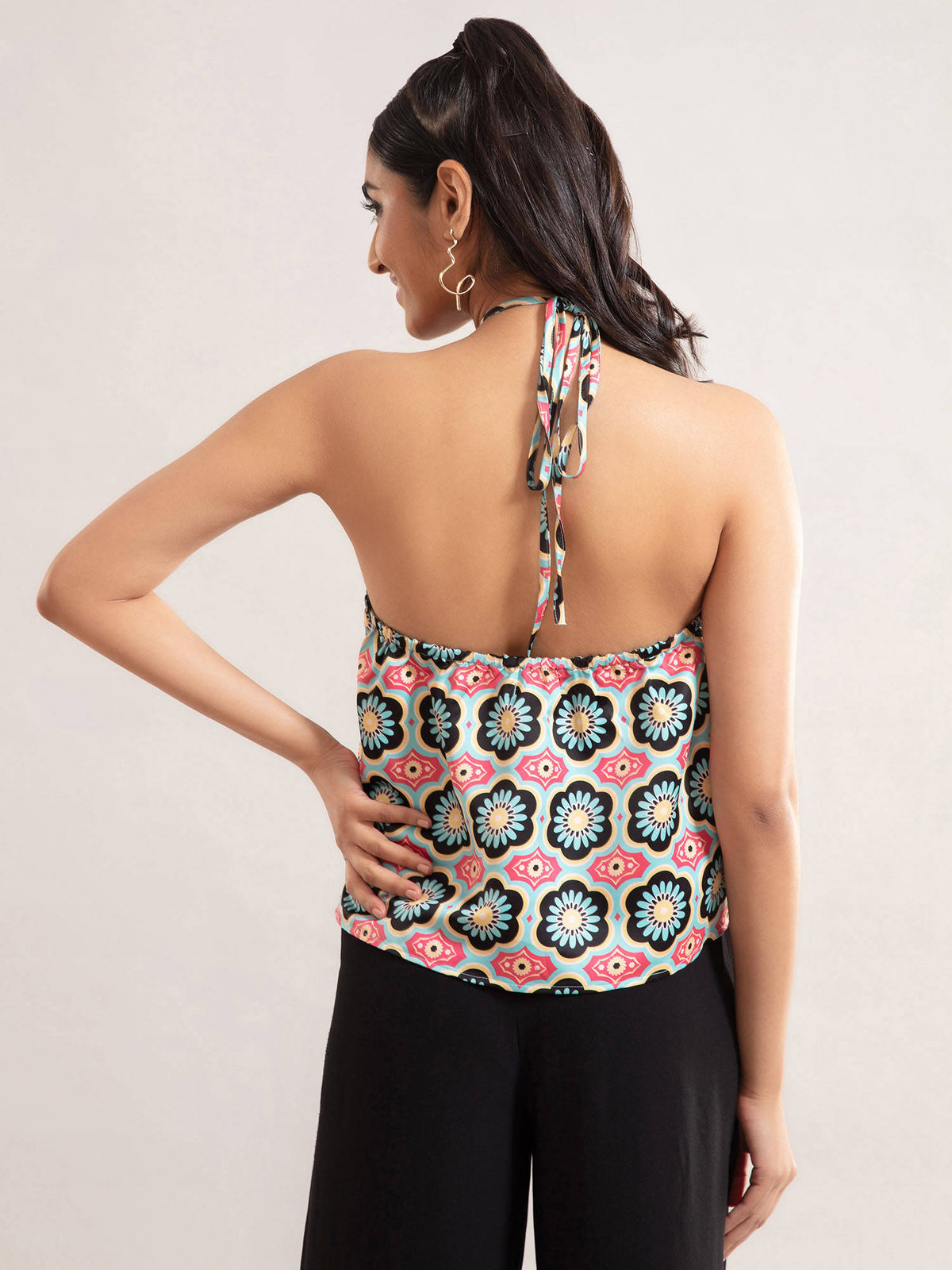 Pink Printed Halter Neck Crop Top | CT61 - view 3
