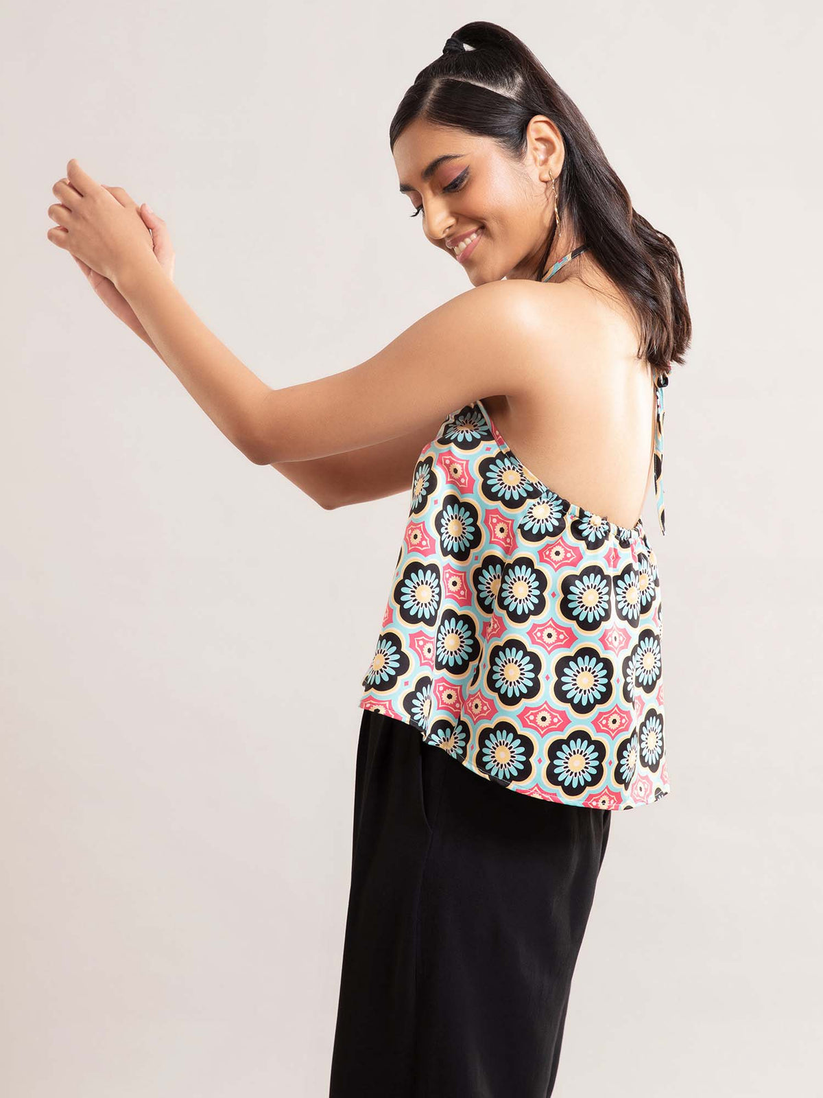 Pink Printed Halter Neck Crop Top | CT61 - view 5