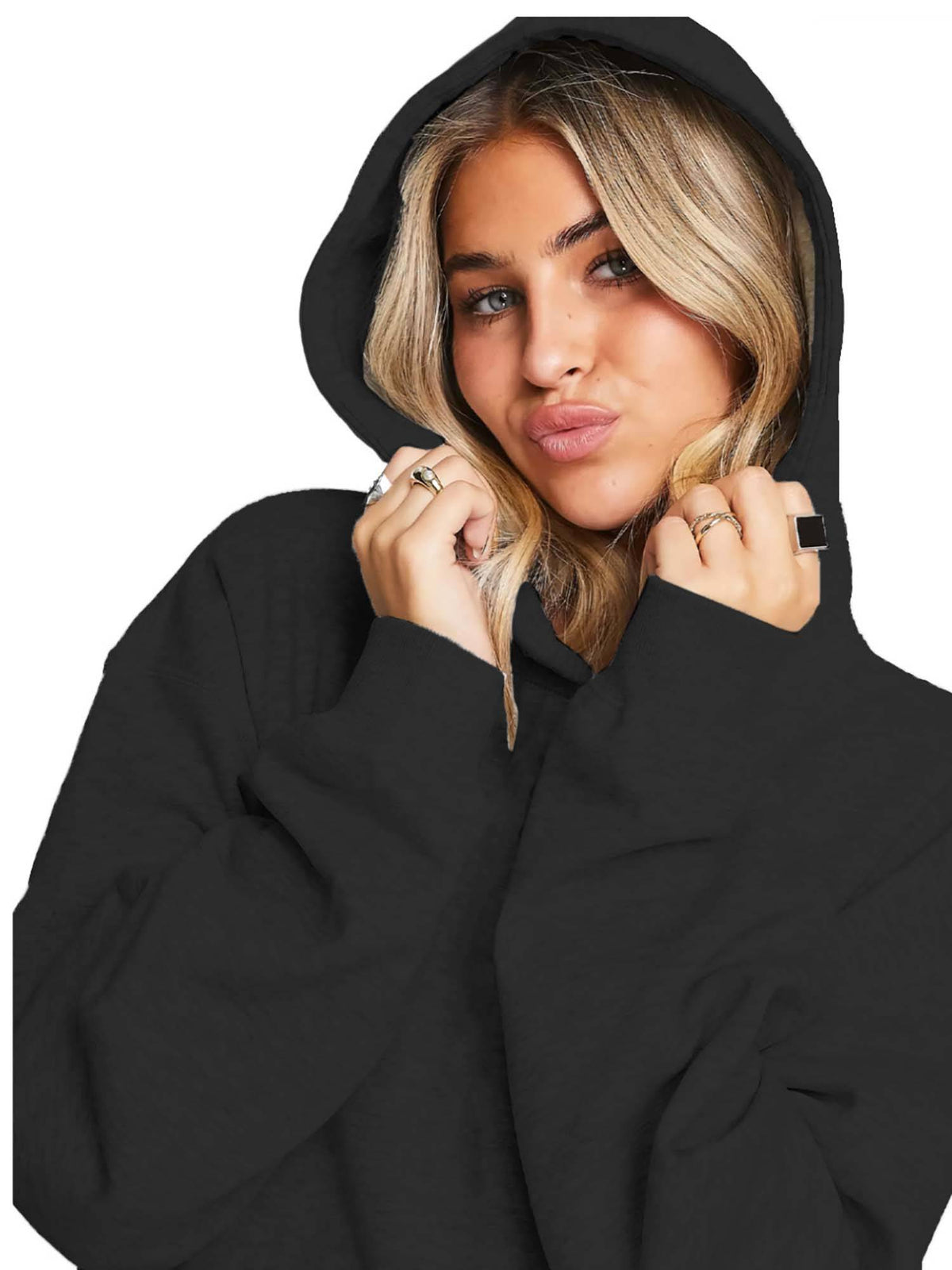 Women Solid Black Loose Fit Sweatshirt With Hood | HD56 - view 2