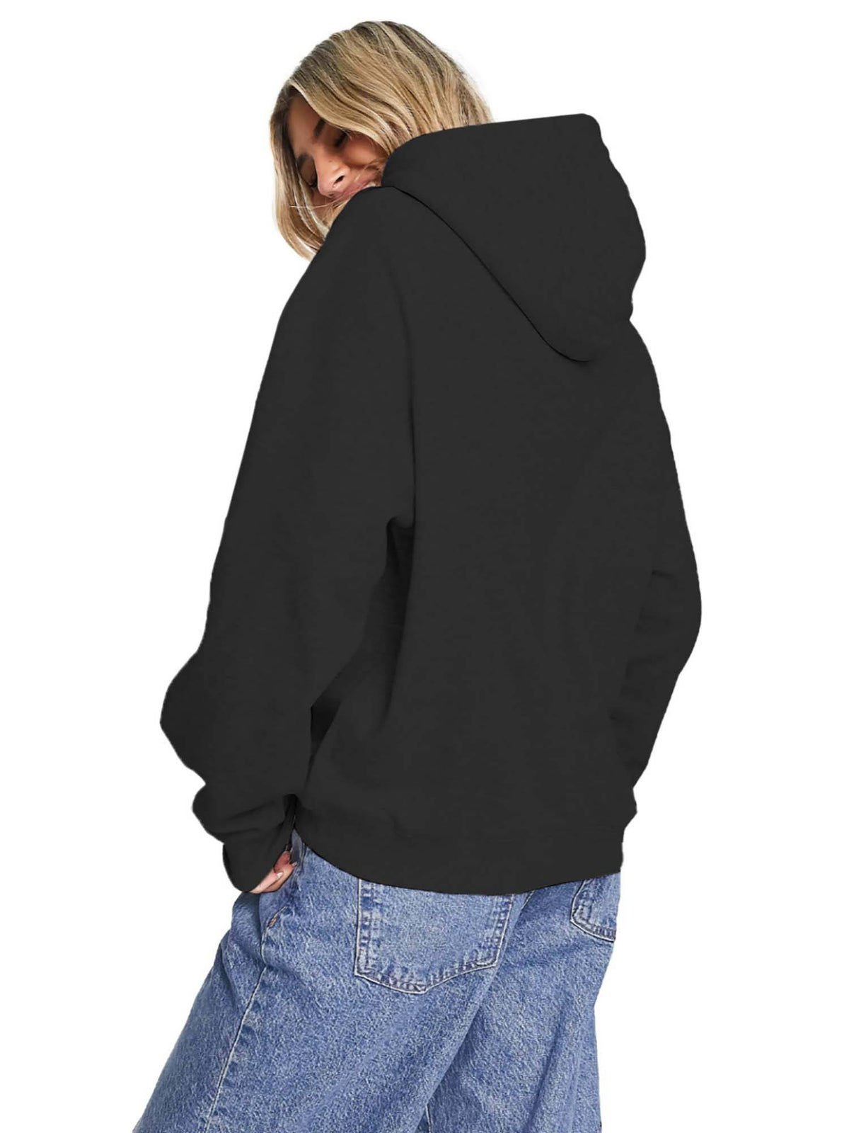 Women Solid Black Loose Fit Sweatshirt With Hood | SS90 - view 3