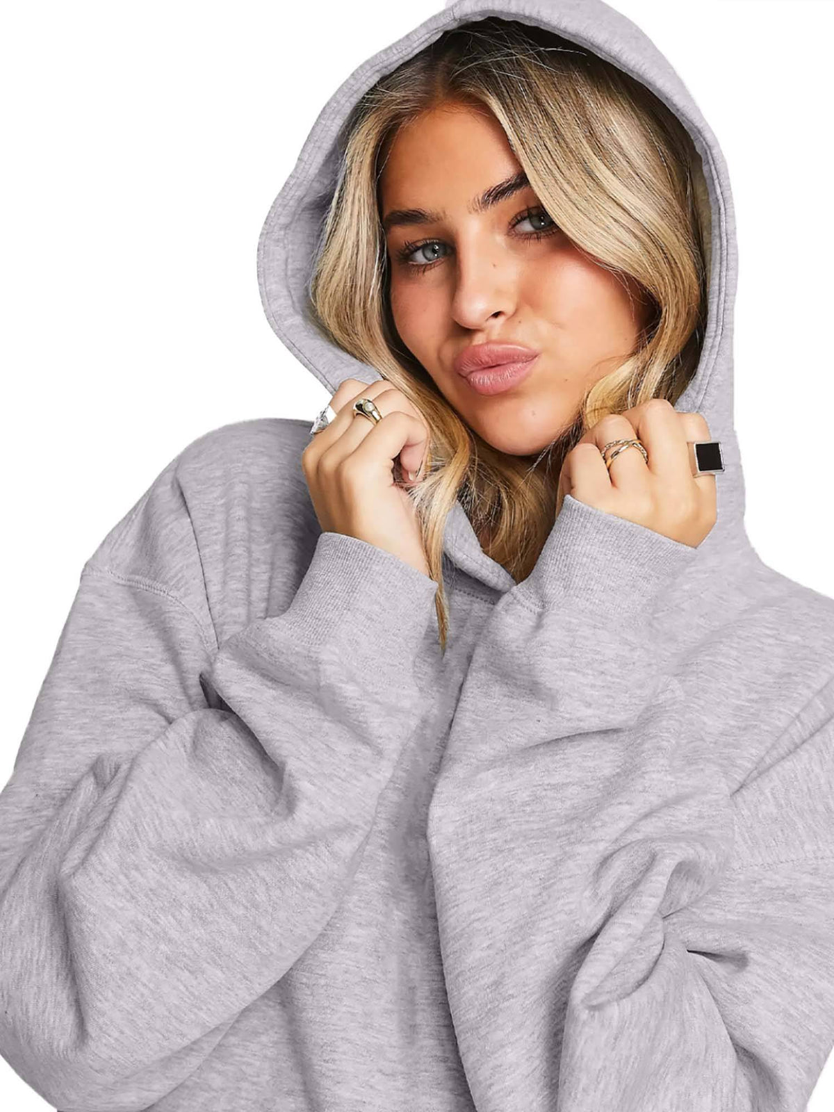 Women Grey Loose Fit Sweatshirt With Hood | SS90 - view 2
