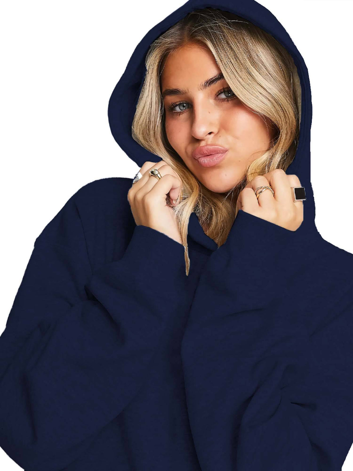 Women Graphic Navy Loose Fit Sweatshirt With Hood | SS90 - view 2