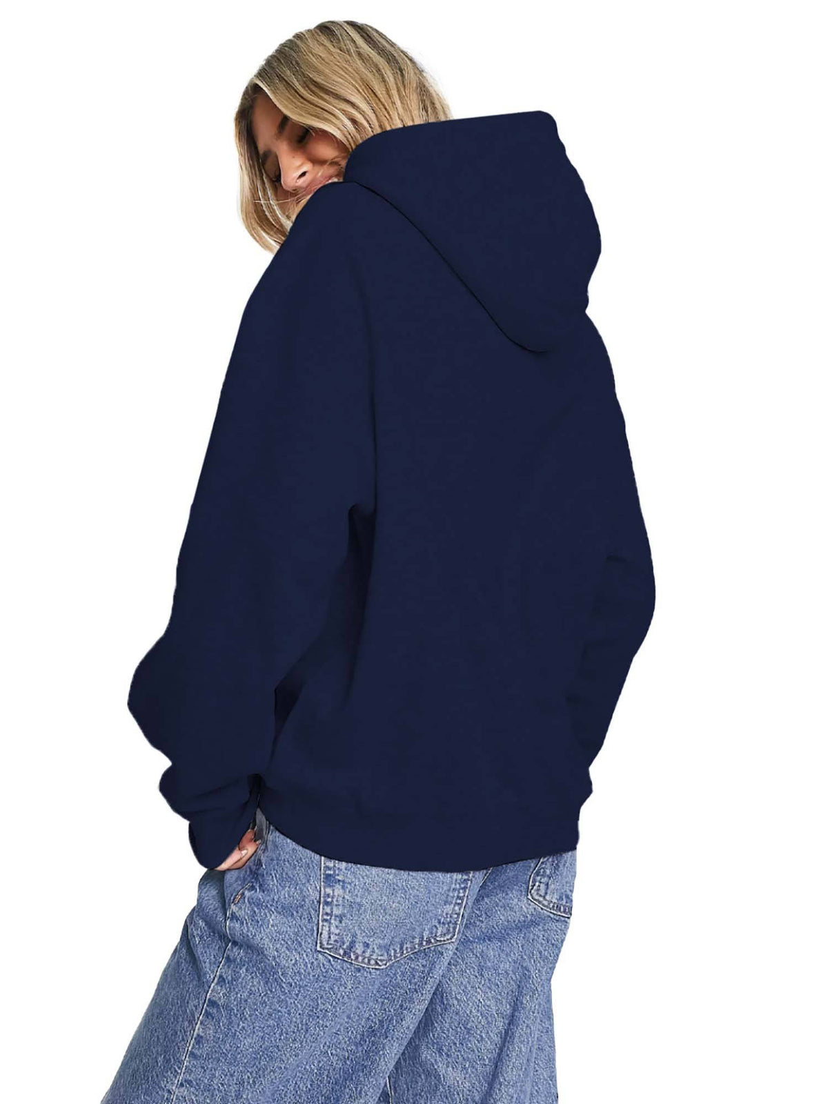 Women Graphic Navy Loose Fit Sweatshirt With Hood | SS90 - view 3
