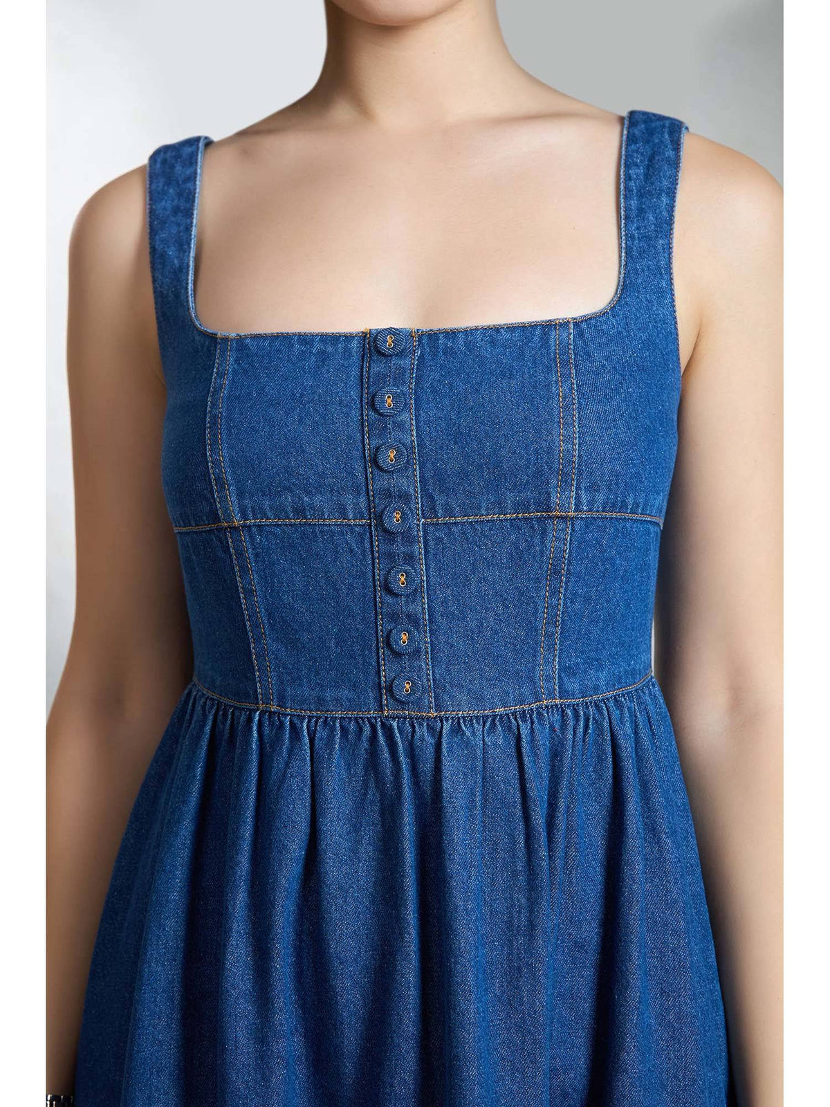 Women Blue Pure Cotton Denim Flared Midi Dress | D56 - view 4