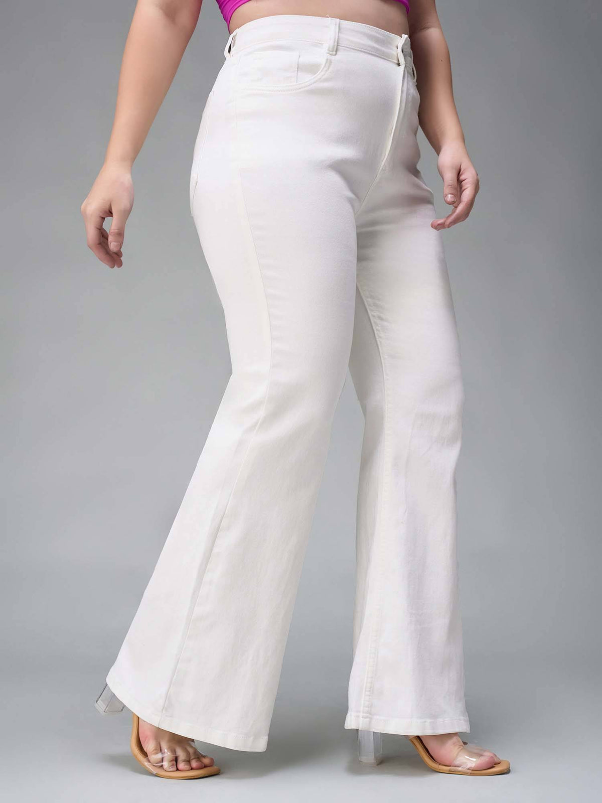 A+ Curve Collection Plus Size White Bootcut High Rise Stretchable Jeans | BT10 - view 1