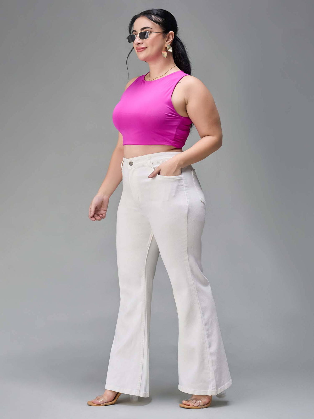 A+ Curve Collection Plus Size White Bootcut High Rise Stretchable Jeans | BT10 - view 2