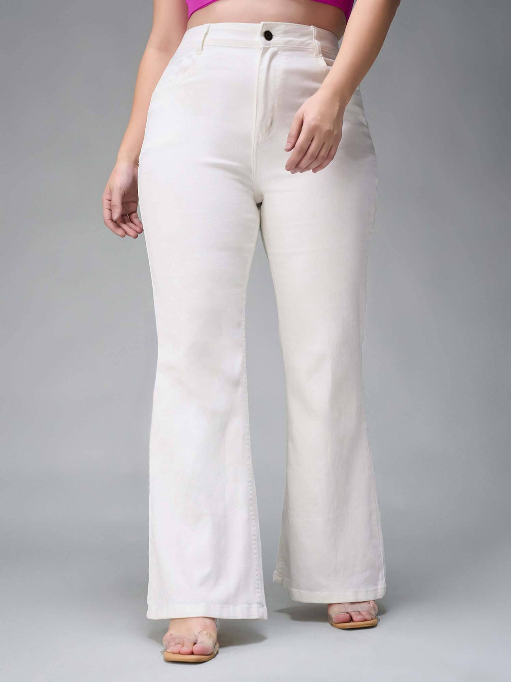 A+ Curve Collection Plus Size White Bootcut High Rise Stretchable Jeans | BT10 - view 3