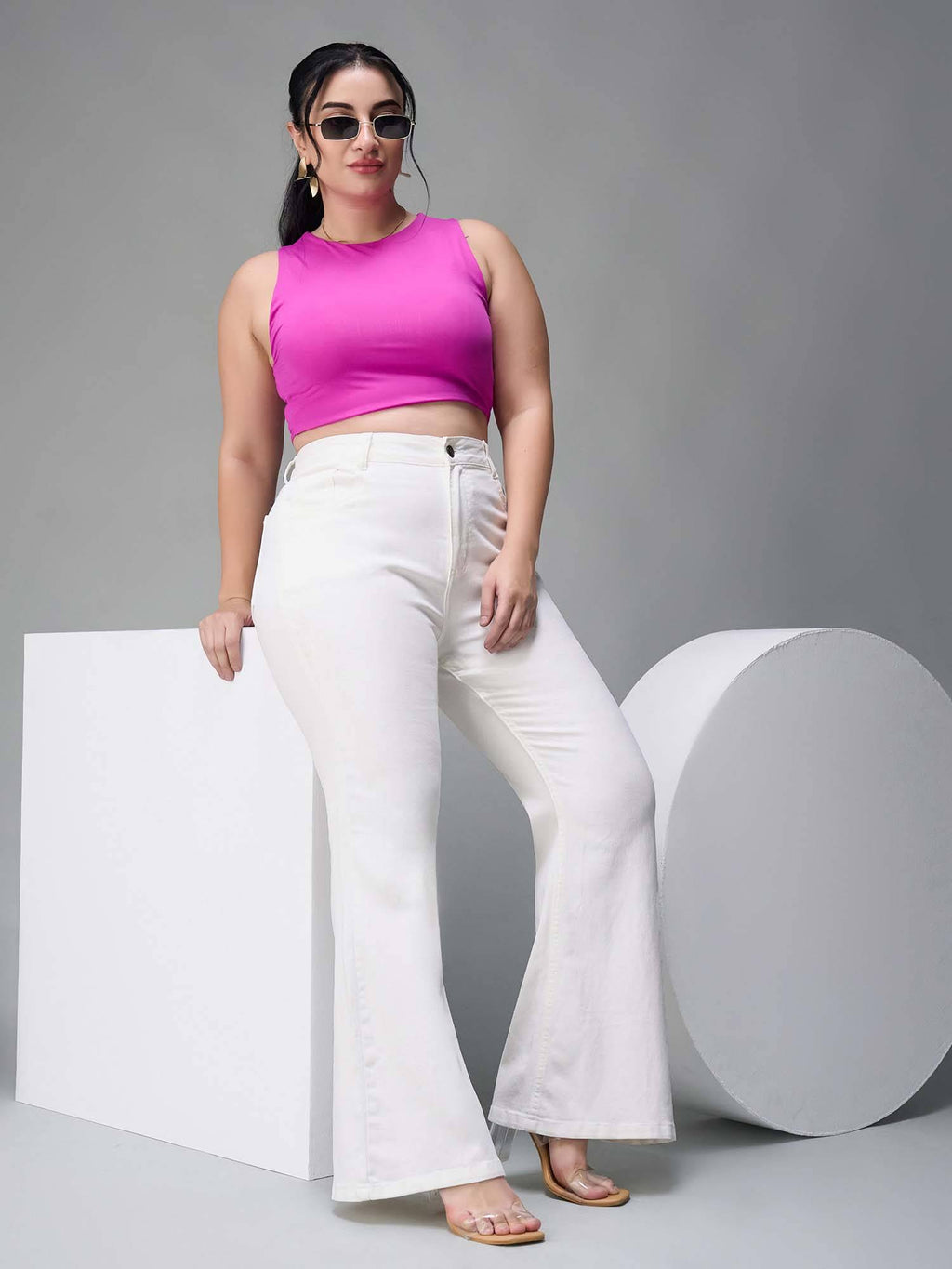 A+ Curve Collection Plus Size White Bootcut High Rise Stretchable Jeans | BT10 - view 6