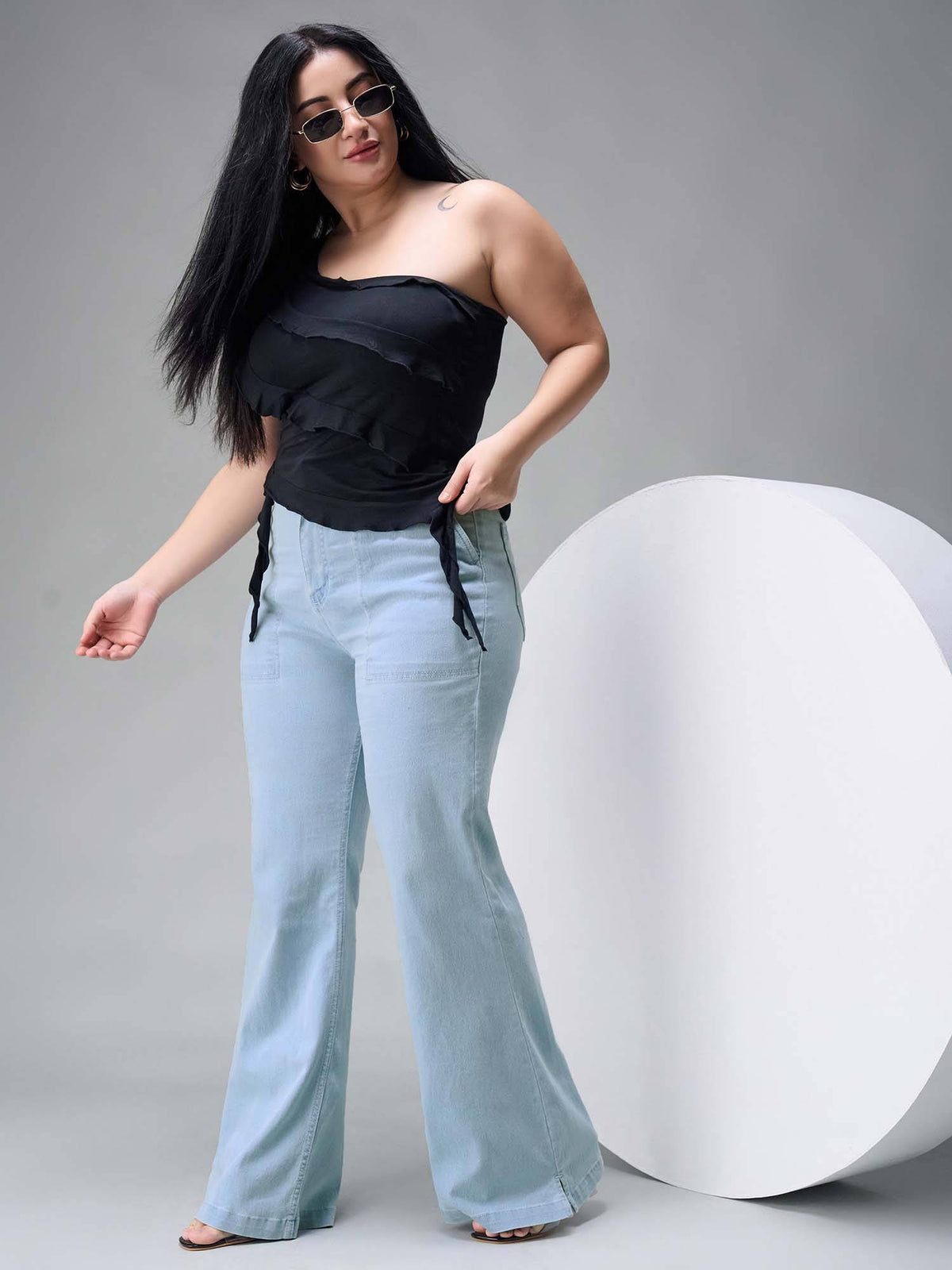 A+ Curve Collection Plus Size Light Blue Bootcut High rise Jeans | BT10 - view 6
