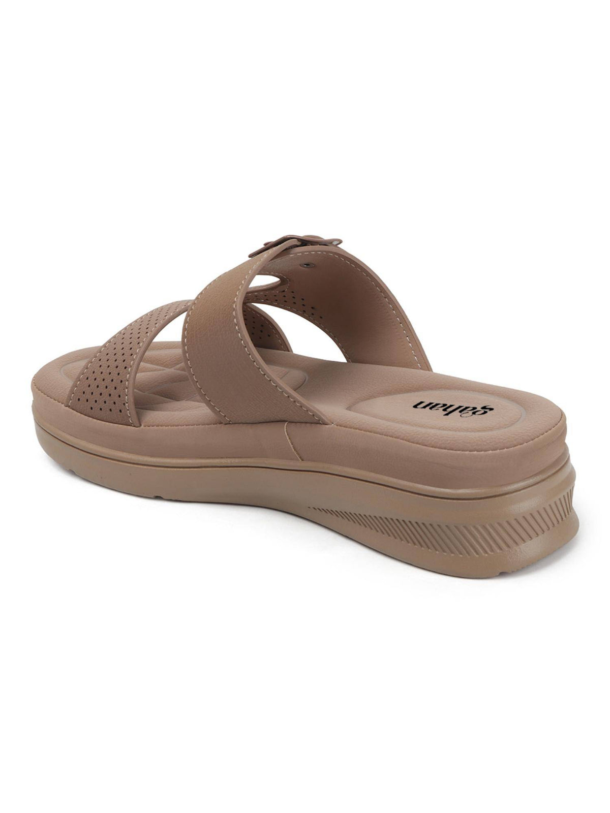 Slide Women Sandals with Perforated Upper and Buckle Detail - Beige | SD89 - view 4