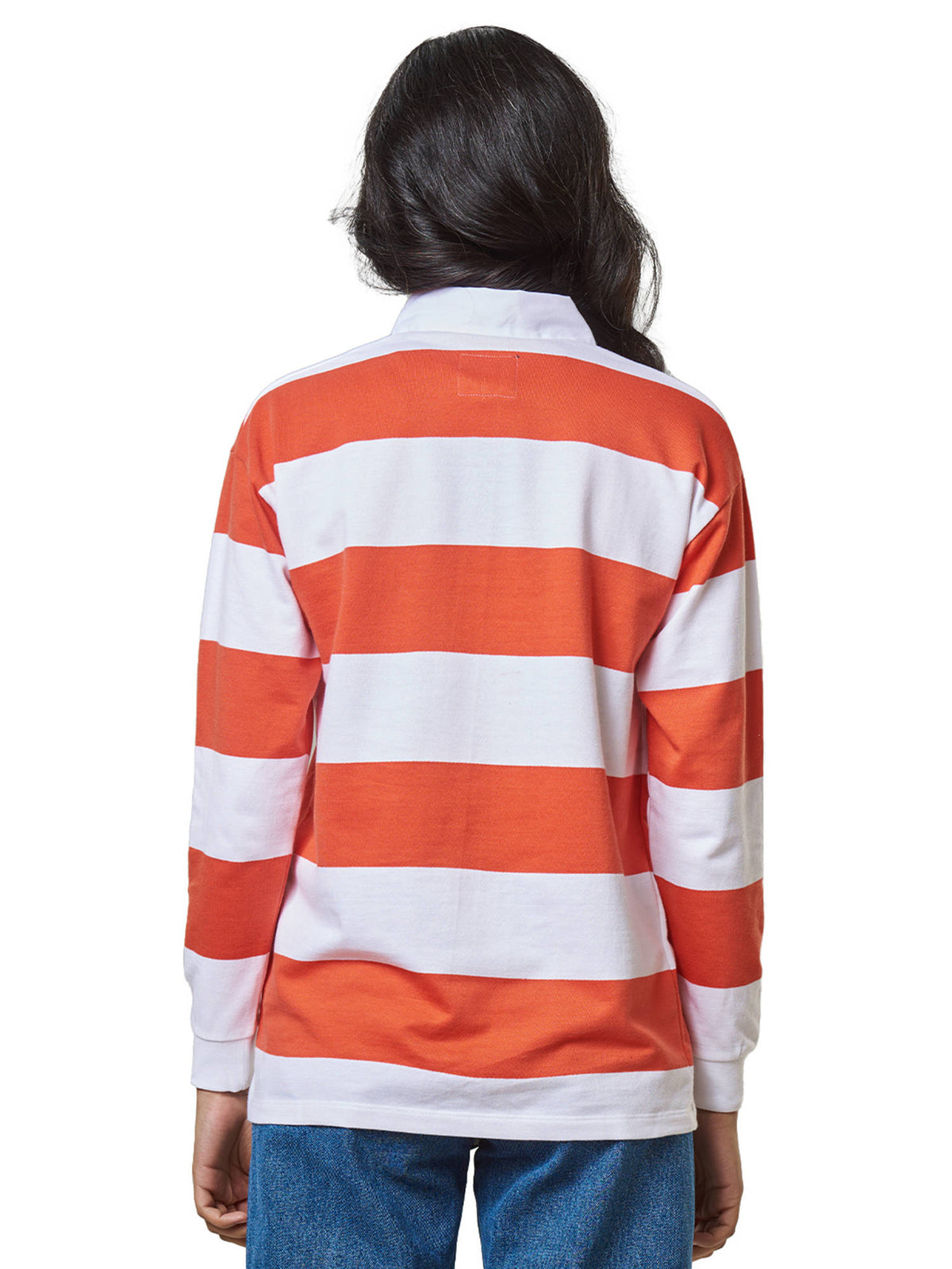 Solid Orange Striped Rugby Polo for Women | PW43 - view 2