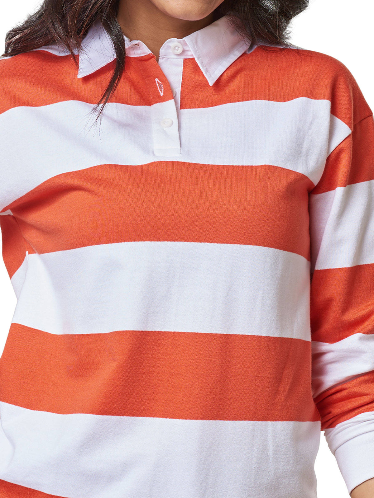 Solid Orange Striped Rugby Polo for Women | PW43 - view 4