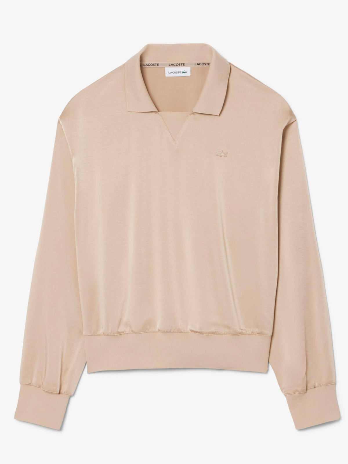 Beige Relaxed Fit Satin Polo T-Shirt | PW43 - view 2