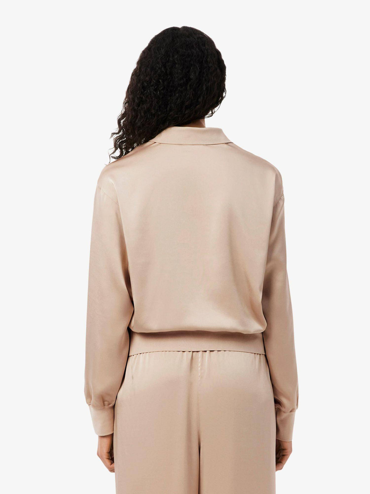 Beige Relaxed Fit Satin Polo T-Shirt | PW43 - view 4