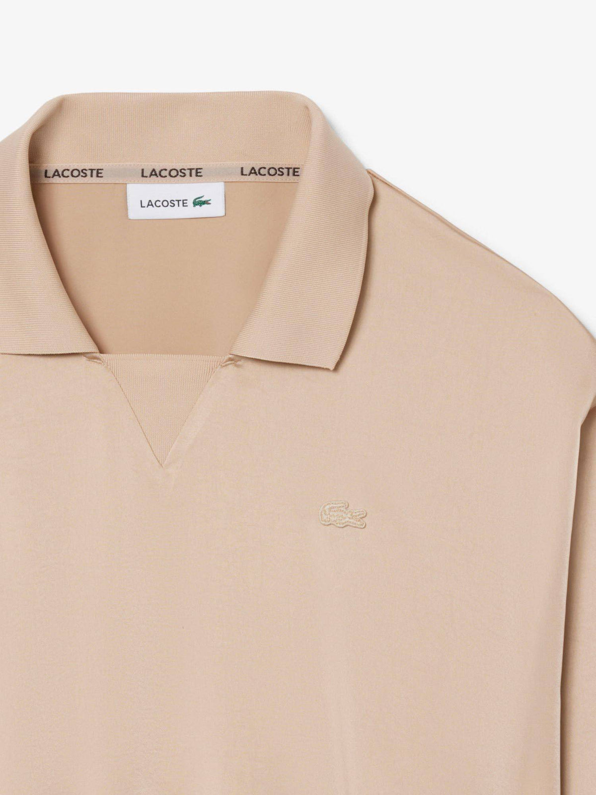 Beige Relaxed Fit Satin Polo T-Shirt | PW43 - view 5