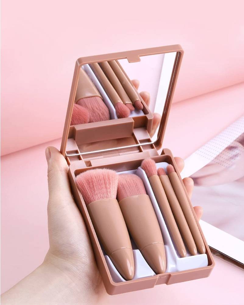 Set Of 5 Foundation Makeup Brushes With Mirror - Pink | T32 - view 3