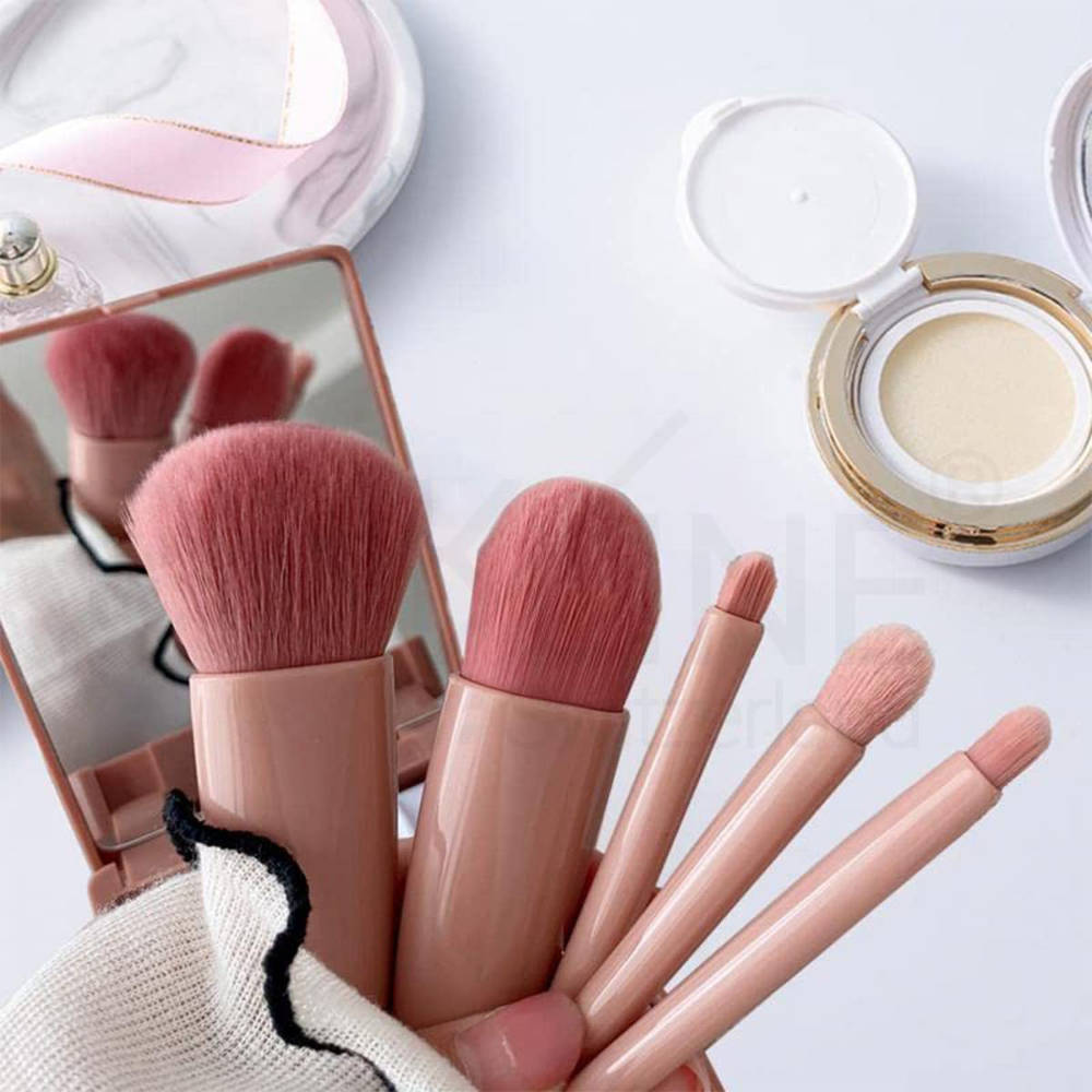 Set Of 5 Foundation Makeup Brushes With Mirror - Pink | T32 - view 4