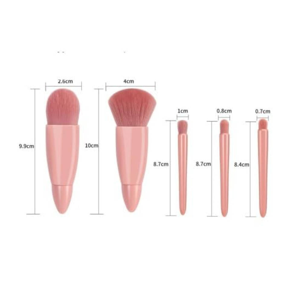Set Of 5 Foundation Makeup Brushes With Mirror - Pink | T32 - view 5