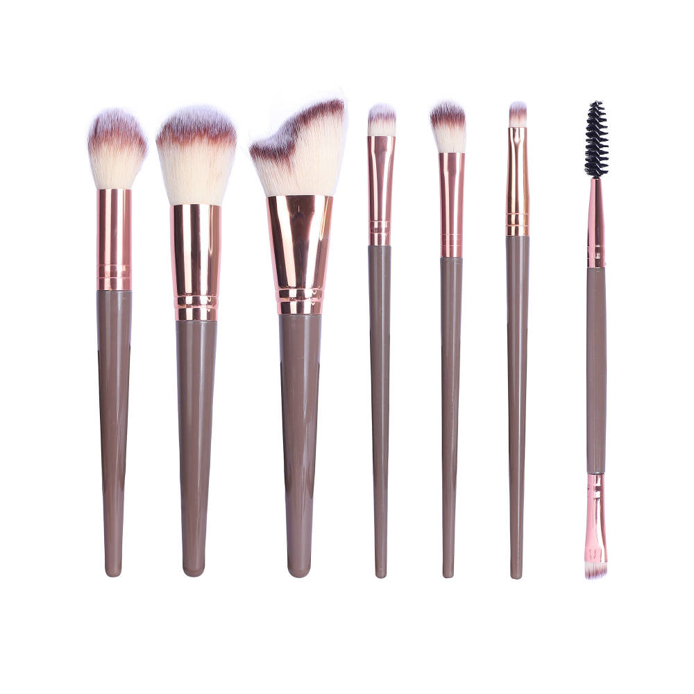 Premium Quality Set of 7 Makeup Brush With Grey Leather Bag Storage | T32 - view 2