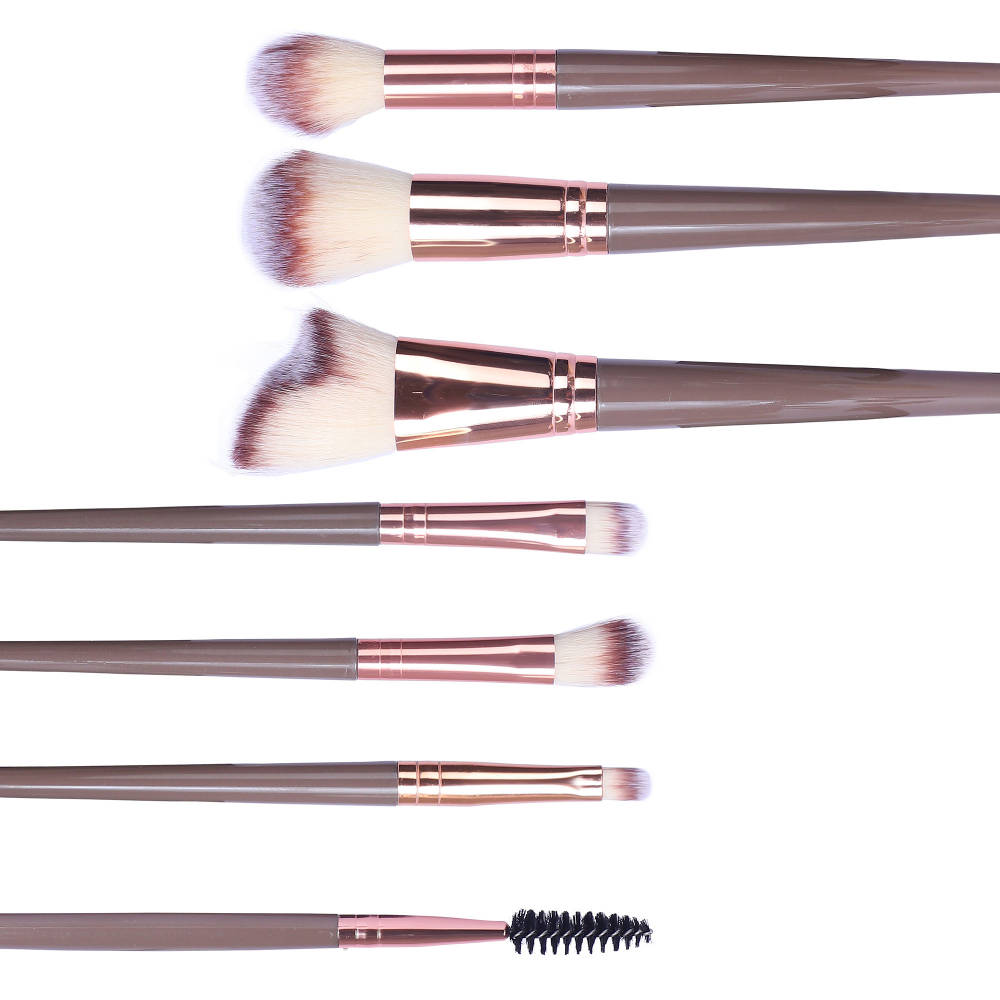 Premium Quality Set of 7 Makeup Brush With Grey Leather Bag Storage | T32 - view 3