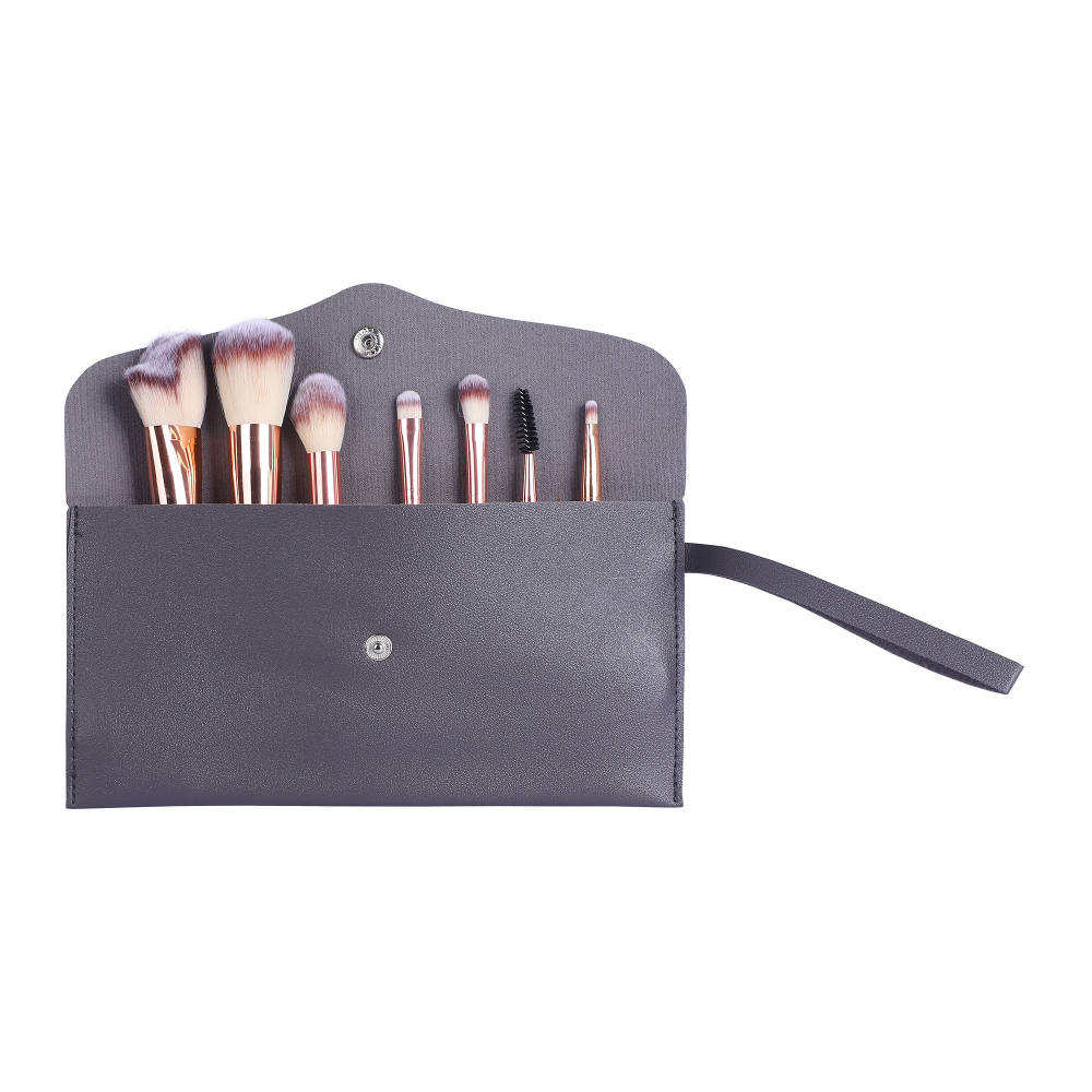 Premium Quality Set of 7 Makeup Brush With Grey Leather Bag Storage | T32 - view 5
