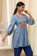 Dull Blue Printed Short Kurta K60