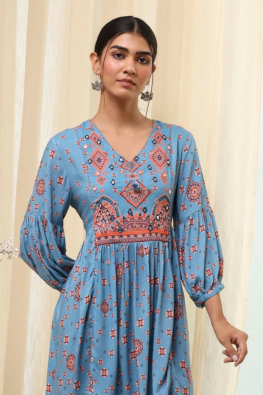Dull Blue Printed Short Kurta K60