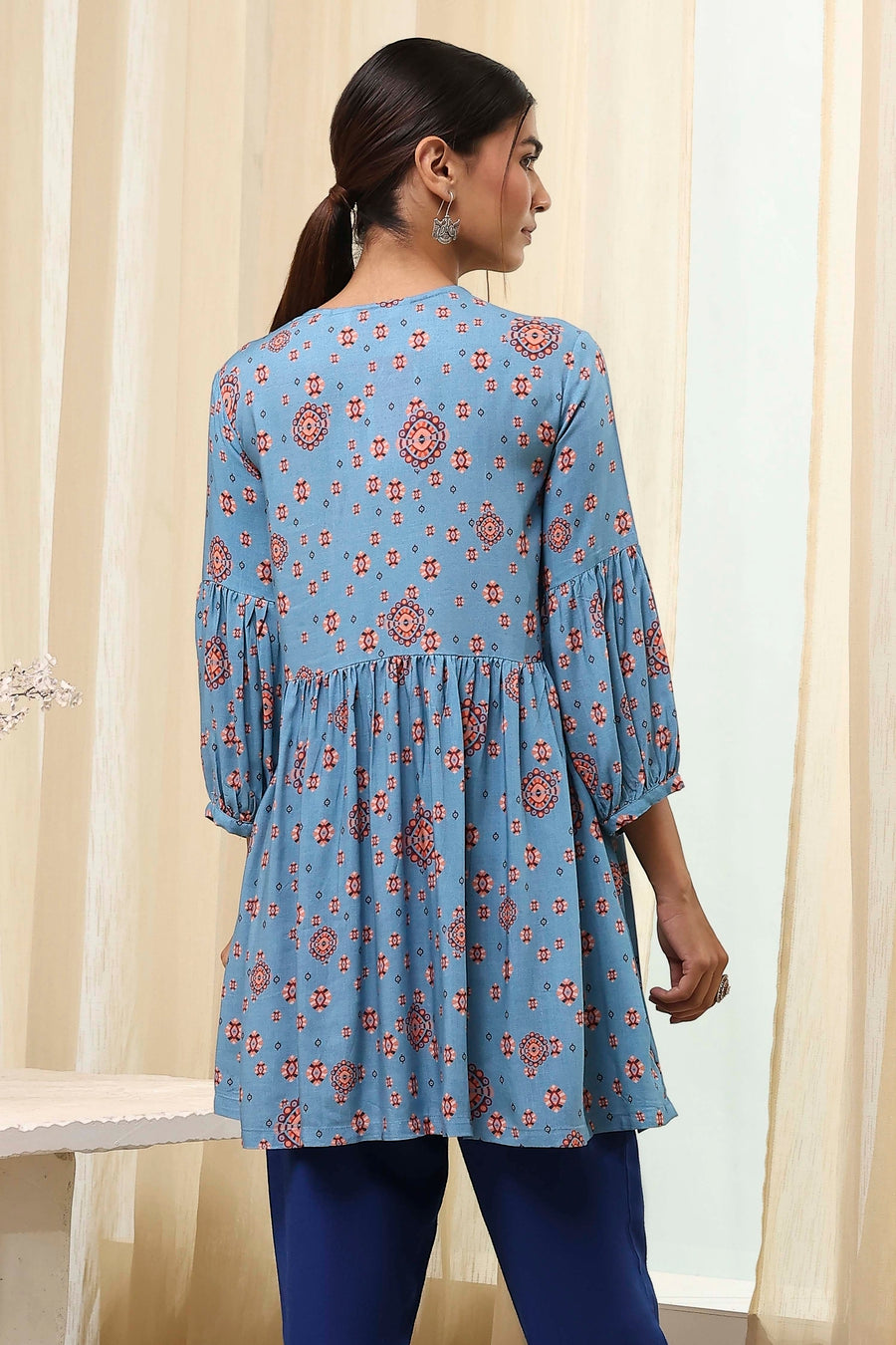 Dull Blue Printed Short Kurta K60