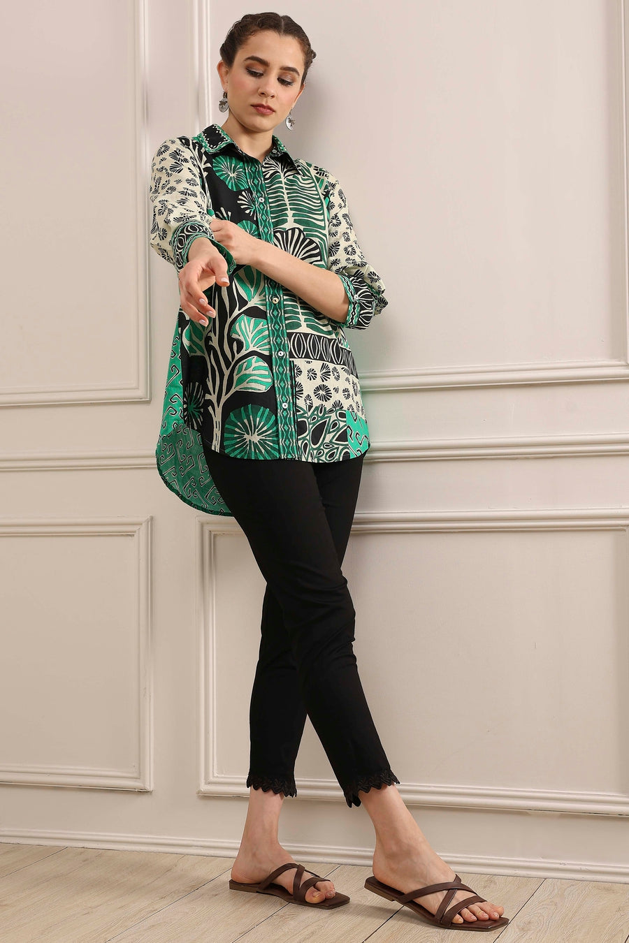 Black Cotton Printed Straight Shirt K60