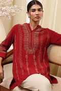 Red Embroidered Straight Short Kurta K60