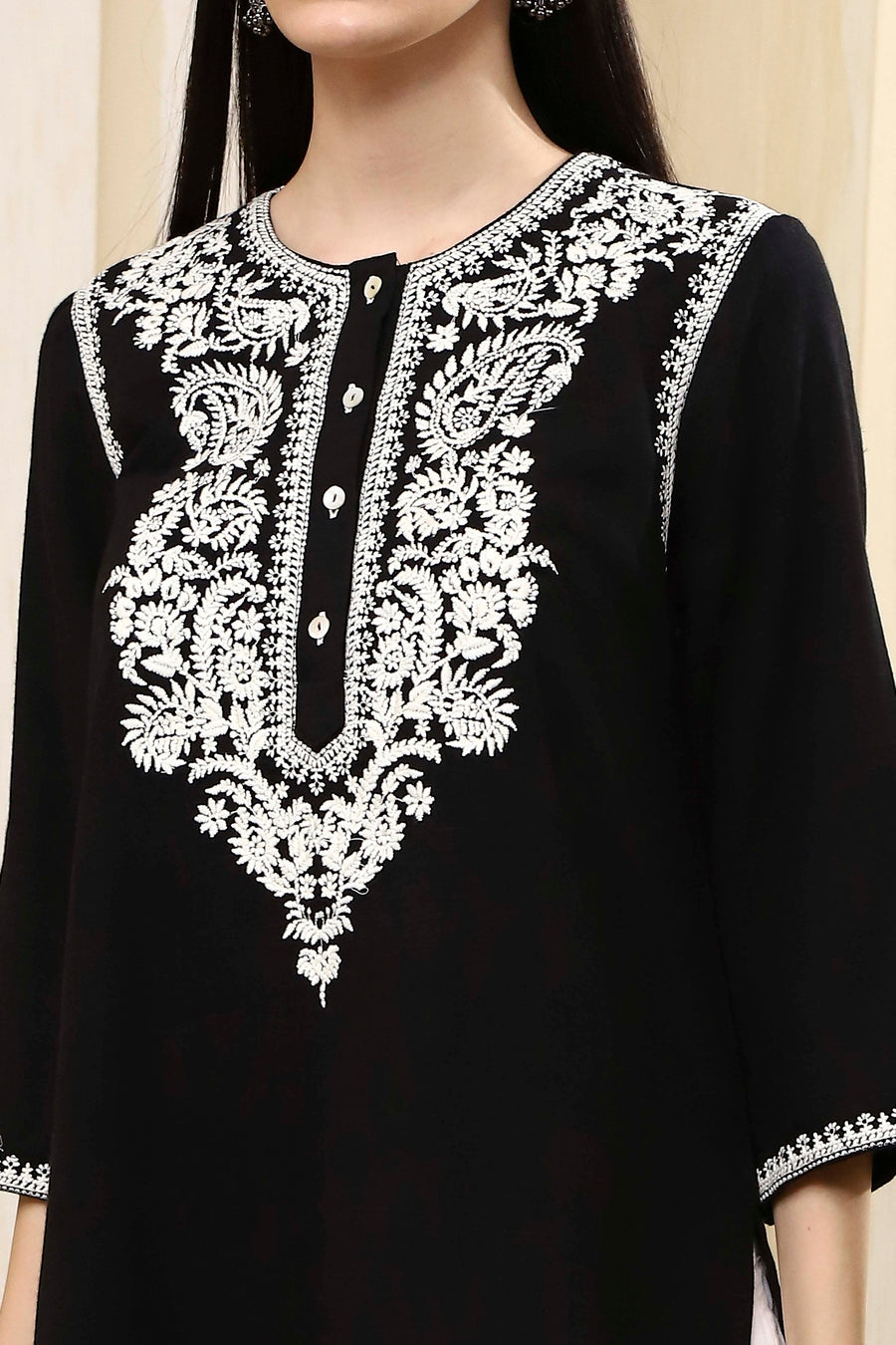 Black Embroidered Straight Short Kurta K60