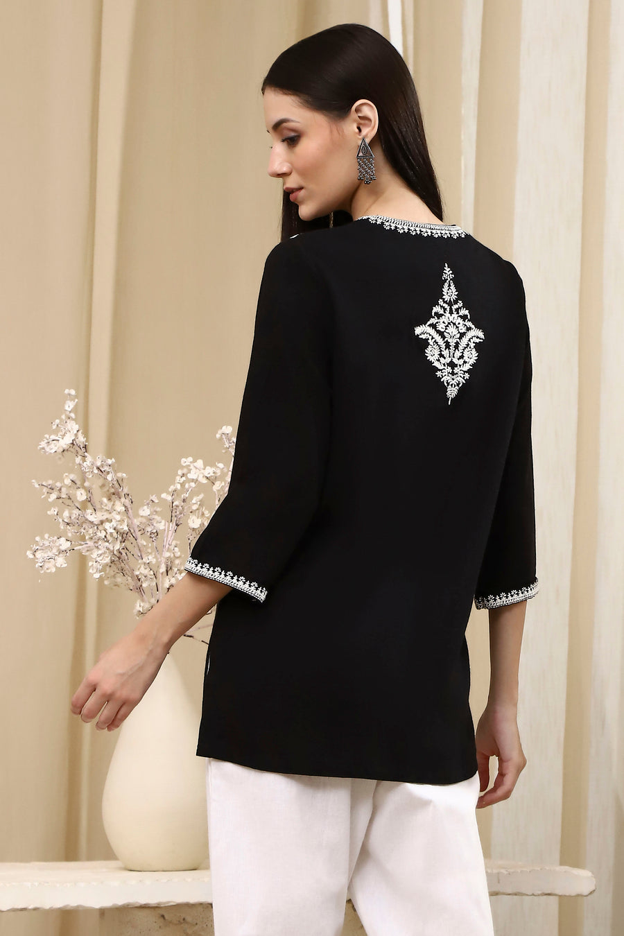 Black Embroidered Straight Short Kurta K60