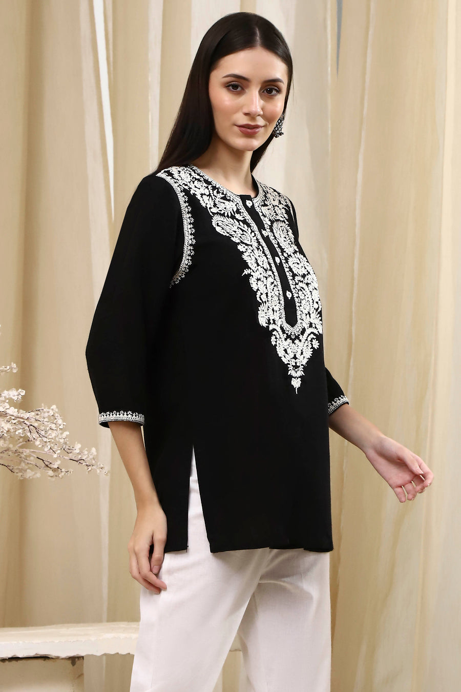 Black Embroidered Straight Short Kurta K60