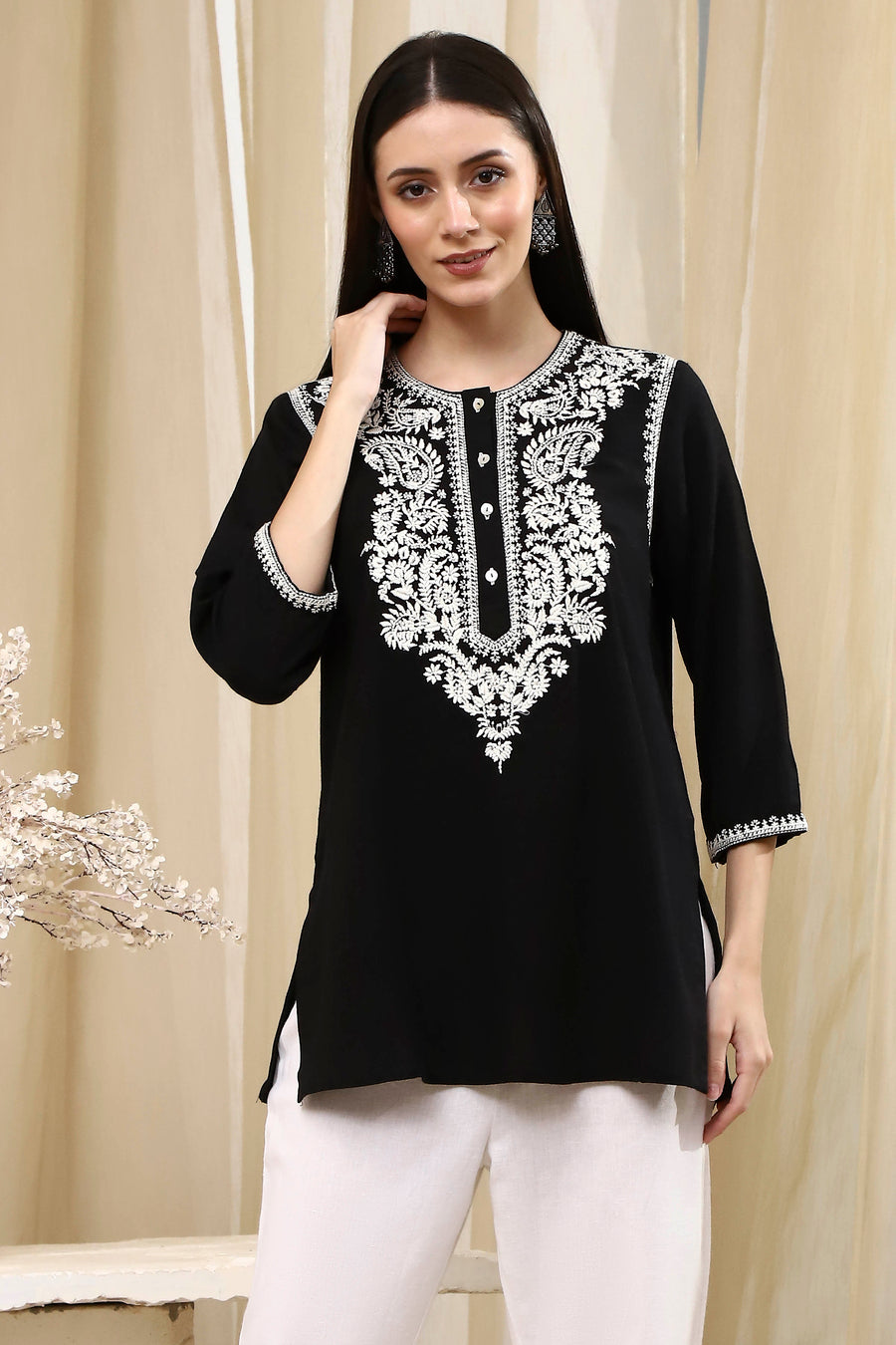 Black Embroidered Straight Short Kurta K60